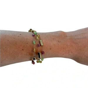Vintage Avon Multistrand Beaded Bracelet Purple Green Gold Tone